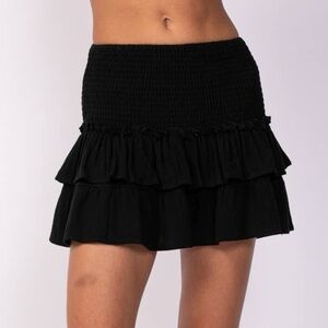 Sky to Moon Black Smocked Waist Double Layer Ruffled Mini Skirt Size Small